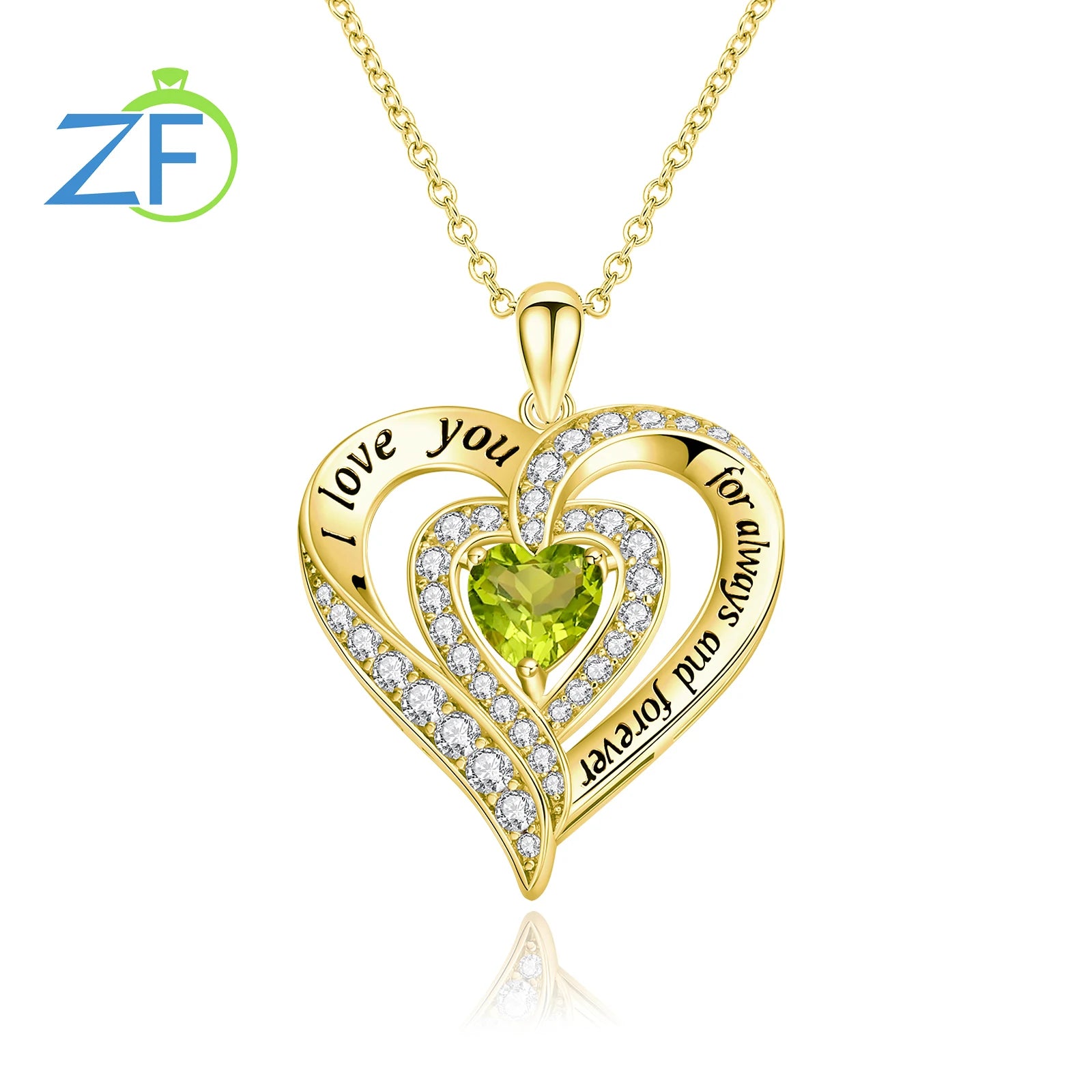 GZ ZONGFA  925 Sterling Silver Heart Pendant for Women Natural Garnet Gems 12 Color Birthstone Necklace Fine Jewelry