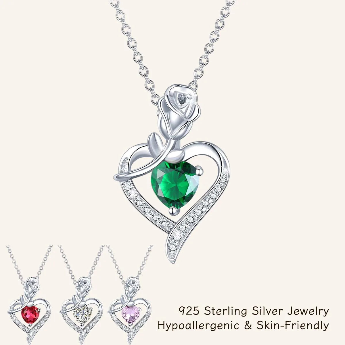 Romantic 925 Silver Necklace Rose Heart Design 1CT Moissanite Pendant Everyday Valentine Mother’s Day Party Perfect GiftFor her