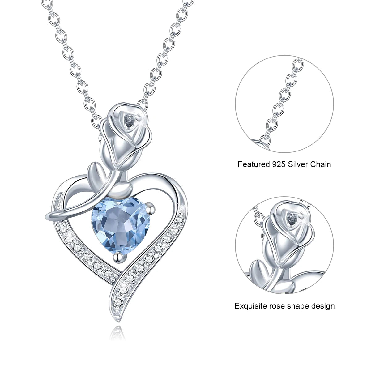 Romantic 925 Silver Necklace Rose Heart Design 1CT Moissanite Pendant Everyday Valentine Mother’s Day Party Perfect GiftFor her
