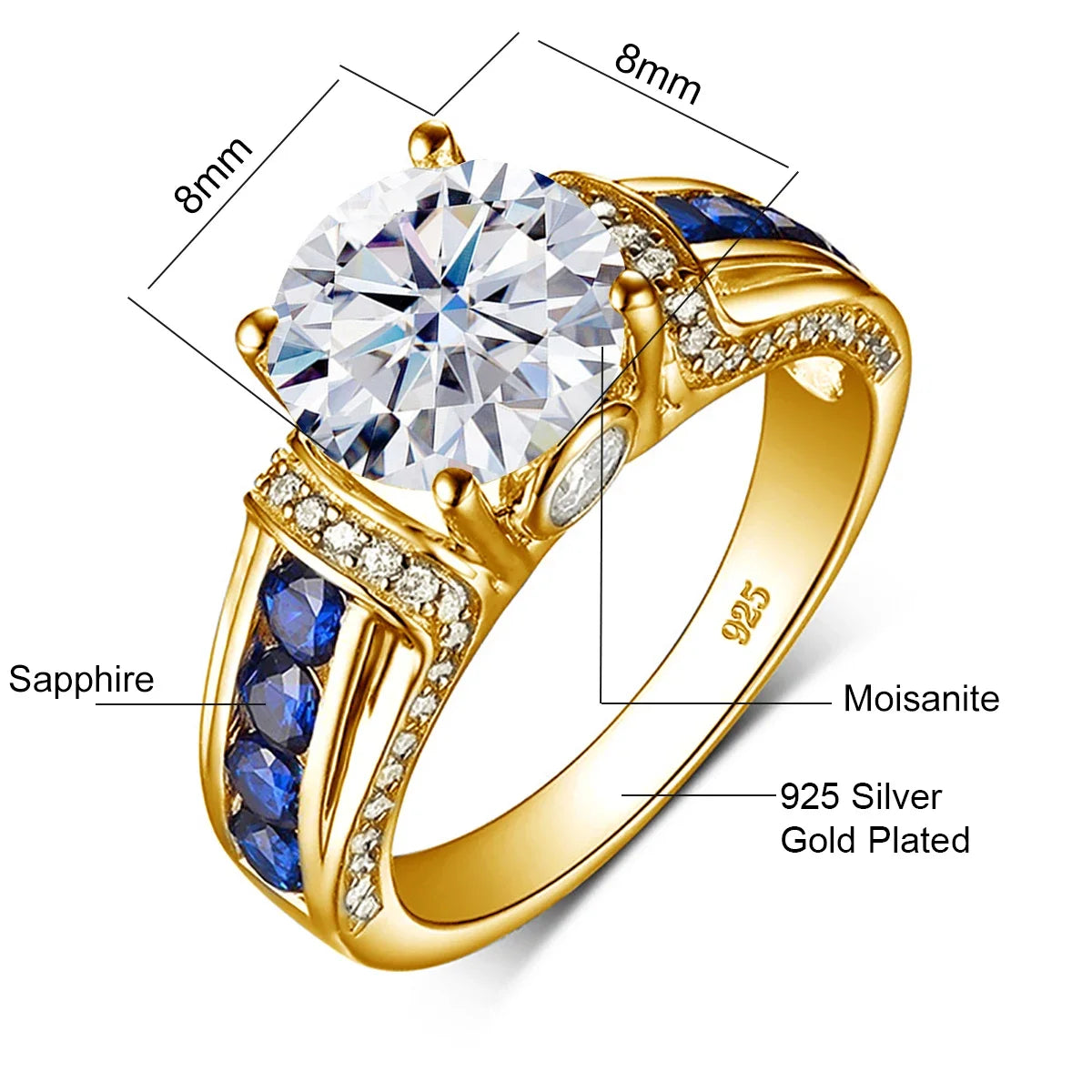 Luxury Design D Color 1.5ct Moissanite Ring 925 Sterling Silver Gold Plated Lab Created Diamond Engagement Jewelry For Women New