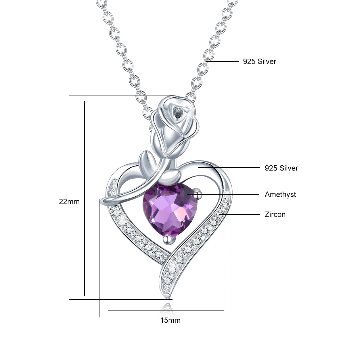 Romantic 925 Silver Necklace Rose Heart Design 1CT Moissanite Pendant Everyday Valentine Mother’s Day Party Perfect GiftFor her