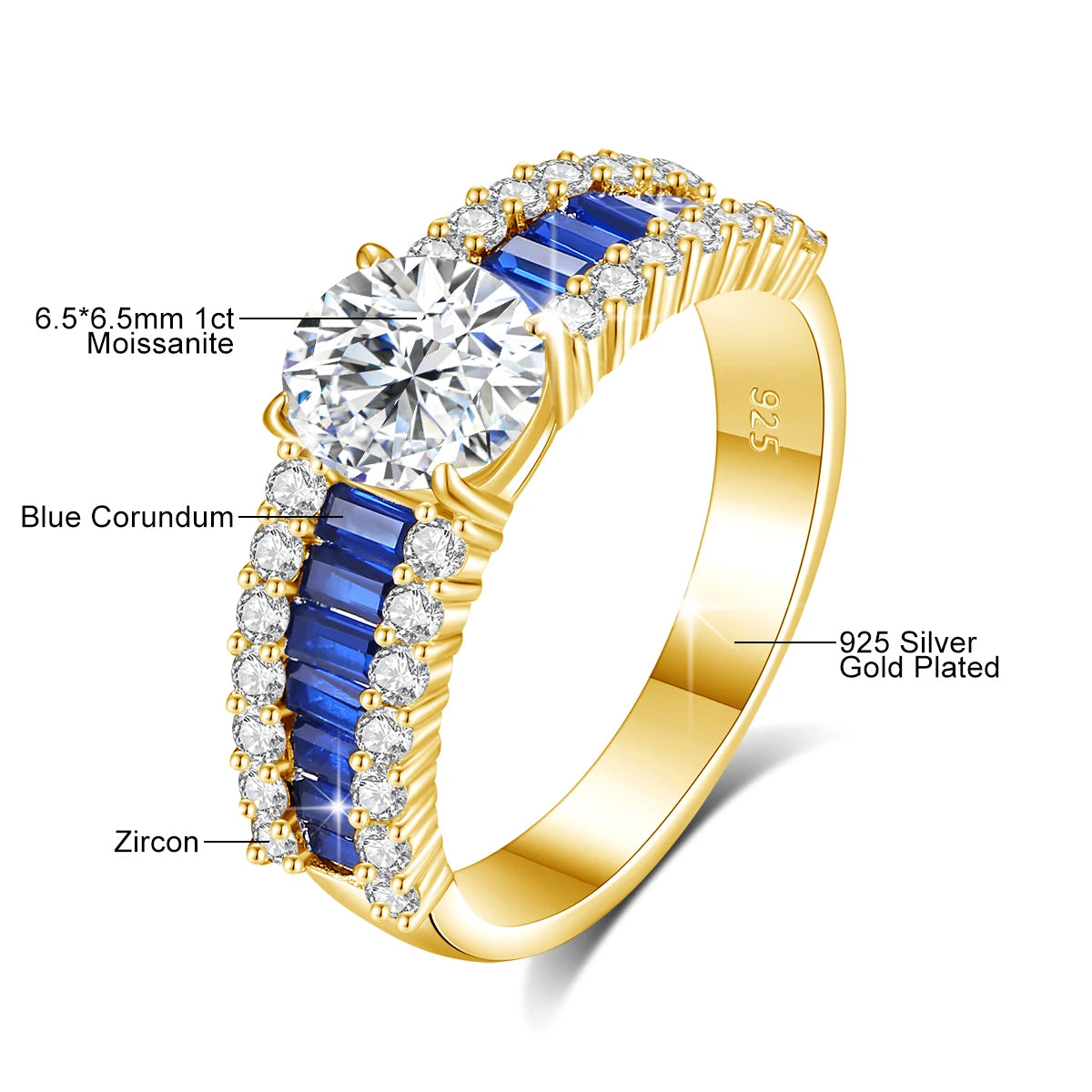 Luxury Design D Color 1.5ct Moissanite Ring 925 Sterling Silver Gold Plated Lab Created Diamond Engagement Jewelry For Women New