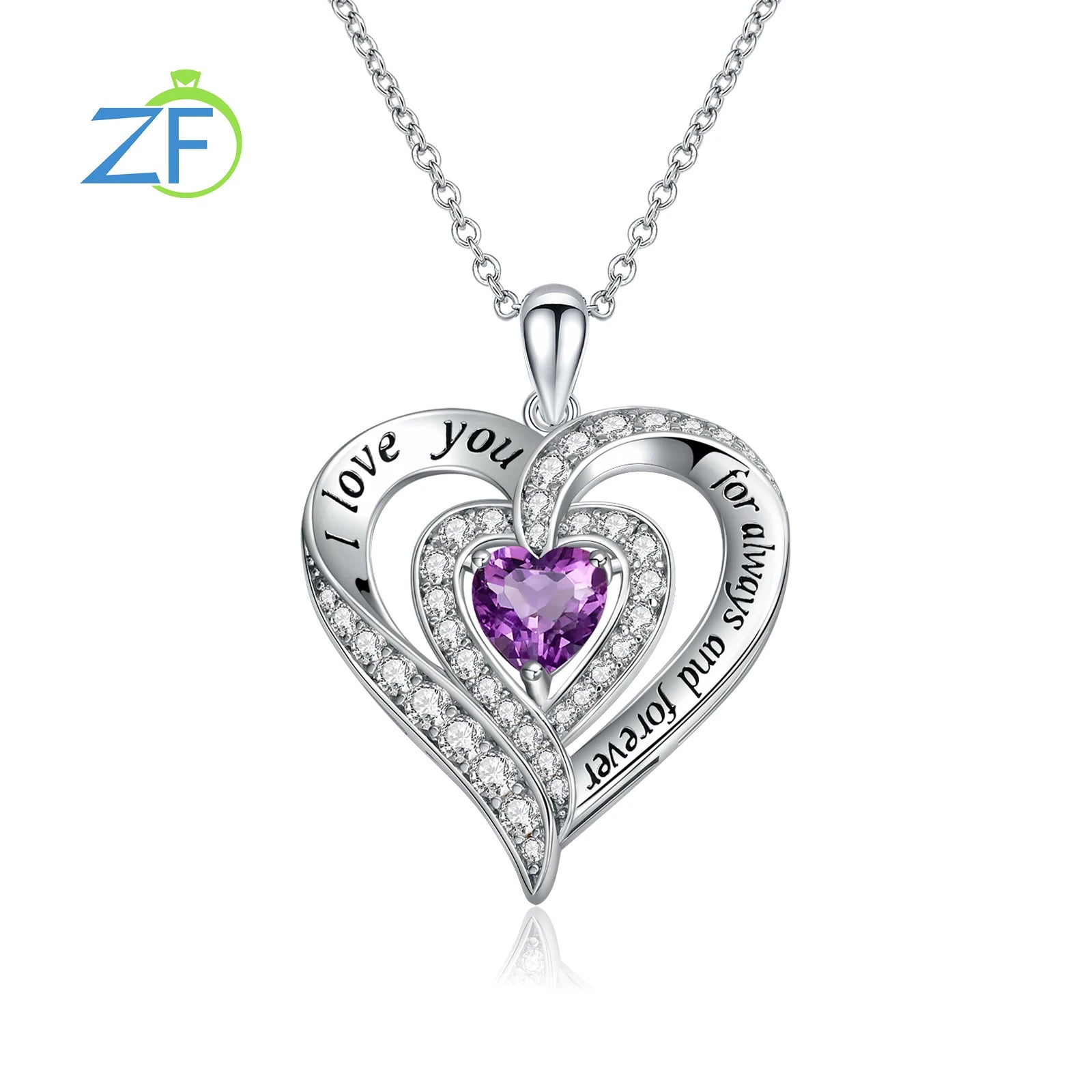 GZ ZONGFA  925 Sterling Silver Heart Pendant for Women Natural Garnet Gems 12 Color Birthstone Necklace Fine Jewelry